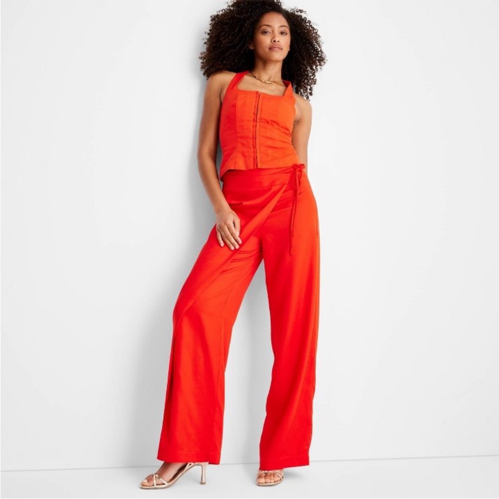 Women's Mid-Rise Sarong Wide Leg Pants - Future Collective™ Jenee Naylor Red L